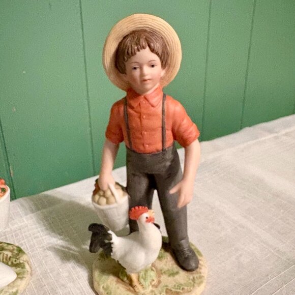 Vintage Homco Amish Farm Boy & Girl with Duck Rooster & Basket Eggs #1415 - Picture 3 of 8